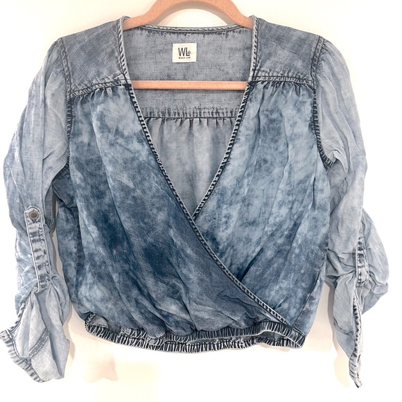 Wash Lab Denim Cross-Front Shirt Women’s Sz S - Picture 3 of 10